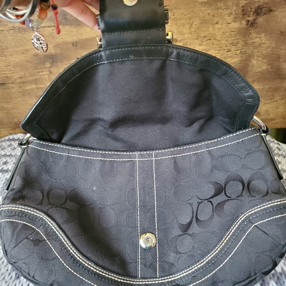 COACH 10603 Black Canvas & Leather Signature Handbag Purse - Picture 4 of 8